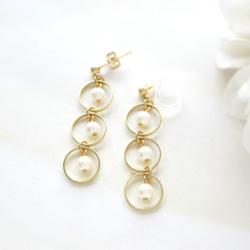 *2608*Three hoop×Pearl earring／pierce 2枚目の画像