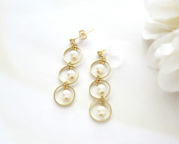 *2608*Three hoop×Pearl earring／pierce 2枚目の画像