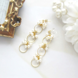 *2609*Pearl×Three hoop earring／pierce 2枚目の画像