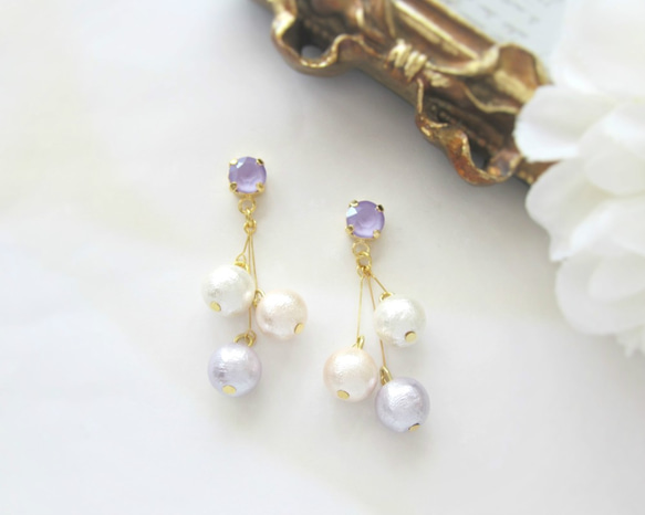 *2034*Simple bijou×pearl　earring 2枚目の画像