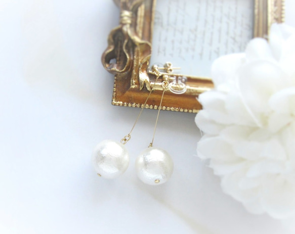 *2691*Cotton pearl simple earring 2枚目の画像