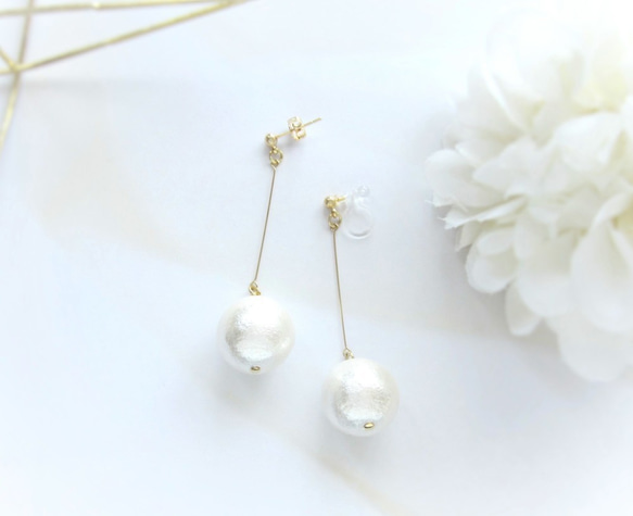 *2691*Cotton pearl simple earring 3枚目の画像