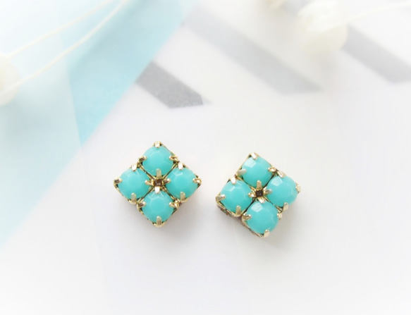 *1416*Simple Bijou earring／pierce（グリーンターコイズ） 2枚目の画像