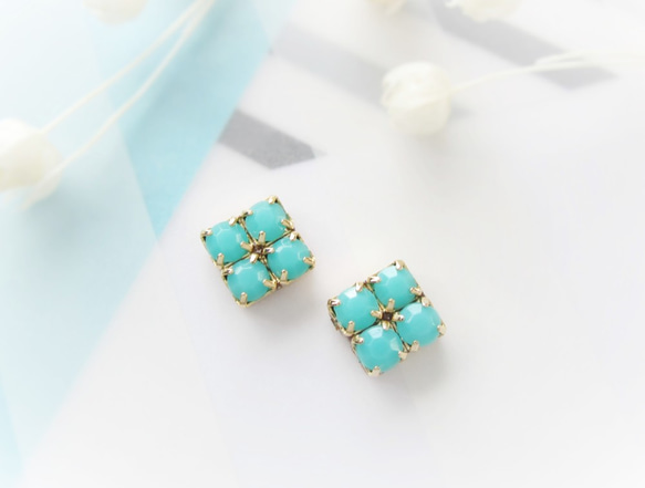 *1416*Simple Bijou earring／pierce（グリーンターコイズ） 3枚目の画像