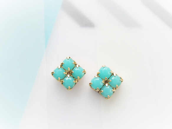 *1416*Simple Bijou earring／pierce（グリーンターコイズ） 4枚目の画像