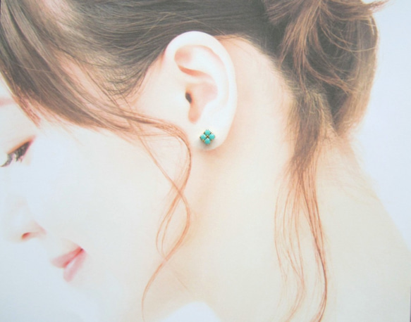 *1416*Simple Bijou earring／pierce（グリーンターコイズ） 5枚目の画像