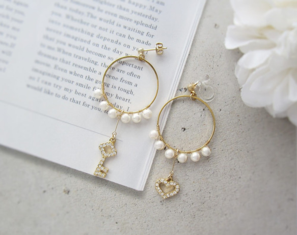 *3334*Pearl hoop×Lucky charm earring／pierce 1枚目の画像