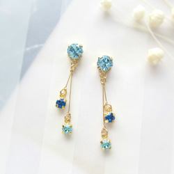 *3401*Triple bijou earring／pierce(ブルー) 1枚目の画像