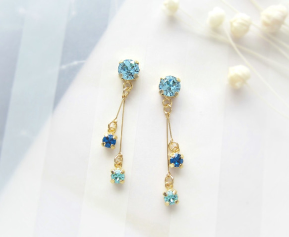 *3401*Triple bijou earring／pierce(ブルー) 1枚目の画像