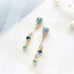 *3401*Triple bijou earring／pierce(ブルー) 2枚目の画像