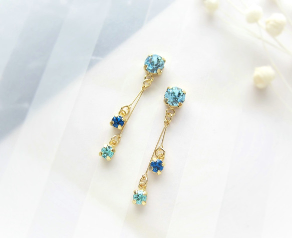 *3401*Triple bijou earring／pierce(ブルー) 2枚目の画像