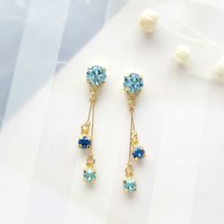 *3401*Triple bijou earring／pierce(ブルー) 3枚目の画像