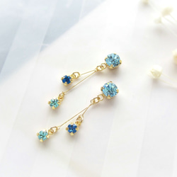 *3401*Triple bijou earring／pierce(ブルー) 4枚目の画像