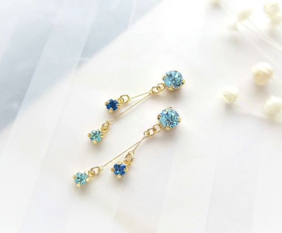 *3401*Triple bijou earring／pierce(ブルー) 4枚目の画像