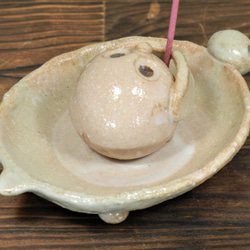 香立て（香立てーフクロウ・受皿ーカメ）【陶器　萩】 2枚目の画像