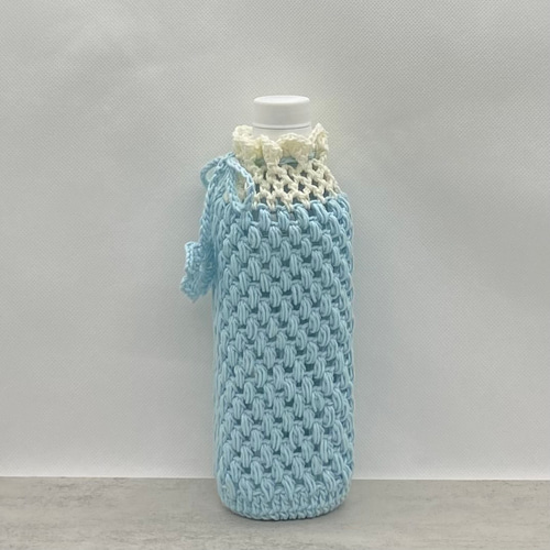 500ml ポップコーン編みのペットボトルカバー（ブルー） その他ケース