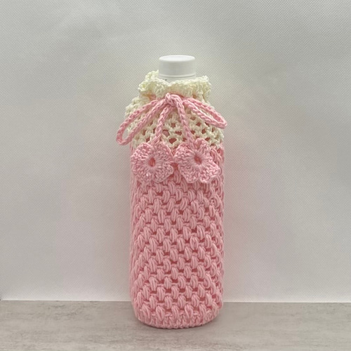 500ml ポップコーン編みのペットボトルカバー（ピンク） その他ケース