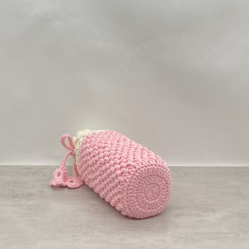 500ml ポップコーン編みのペットボトルカバー（ピンク） その他ケース