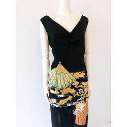 豪華な刺繍のポリエステルの着物リメイクドレス 5枚目の画像