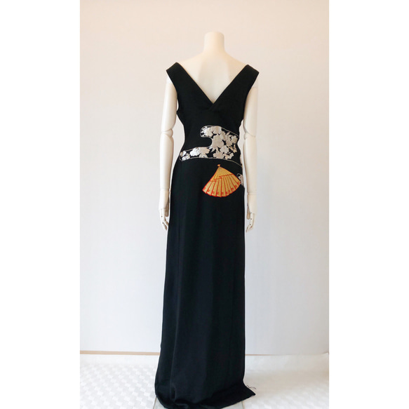 豪華な刺繍のポリエステルの着物リメイクドレス 6枚目の画像