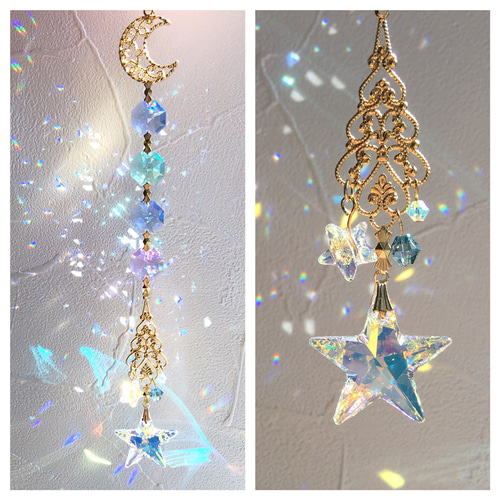 クリスタル サンキャッチャー 月と星