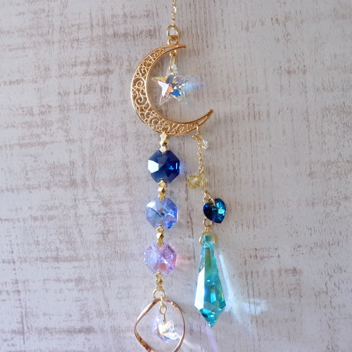 スワロフスキー☆Star & Moon.。.:*☆♡*.+サンキャッチャー♡ 月と星.・