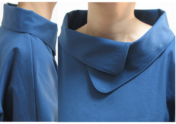 1975  衿付きできちんとさんの春服。ワンピース　コットン　ブルー 2枚目の画像