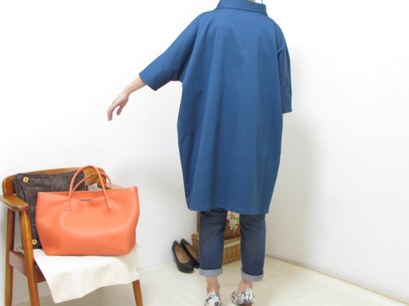 1975  衿付きできちんとさんの春服。ワンピース　コットン　ブルー 4枚目の画像