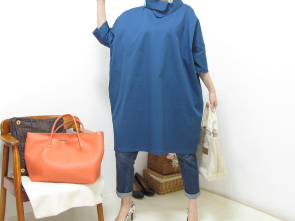 1975  衿付きできちんとさんの春服。ワンピース　コットン　ブルー 9枚目の画像