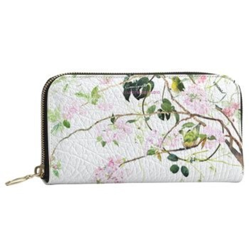 norienomoto 限定　即完売　押し花　財布　未使用　新品 受注生産】英国高級ナッパレザー 八重桜とメジロラウンドファスナー