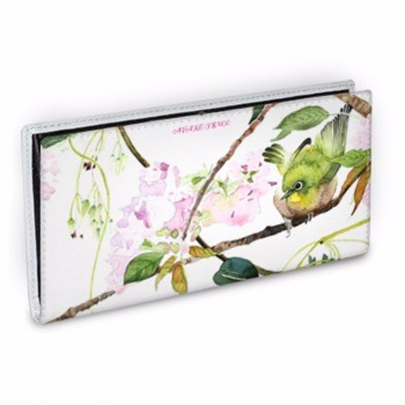 【受注生産】八重桜とメジロ 本革長財布　 1枚目の画像