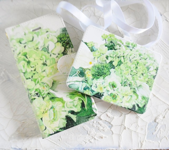 【受注生産】期間限定　Green bouquet 手帳型スマホケースとパスケースセット 2枚目の画像