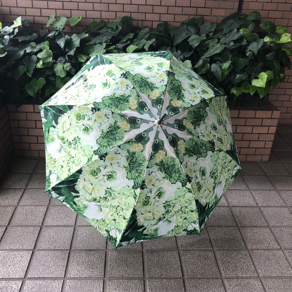 傘人気№４【受注生産】雨傘　Green Bouqet　Bタイプ　紫陽花ハンドメイド2024 4枚目の画像