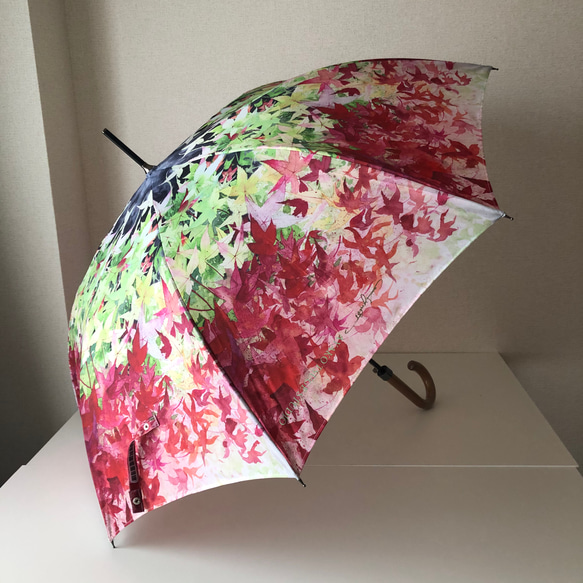 　傘人気№３　ジャポニズム　紅葉の雨傘　レッド　梅雨対策 2枚目の画像