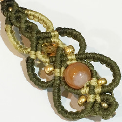 天然石のマクラメ編みヘアピン/ハート（カーキ系×サードニクス） 4枚目の画像