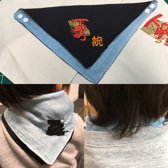 紋刺繍  バンダナ  スタイ  ハンカチ  Wガーゼ  名前入れOK!!  だんじり  祭り 2枚目の画像