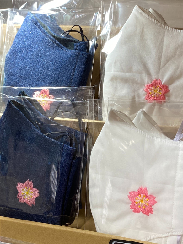 【桜ハンドメイド2021】桜　さくら　花　花柄　刺繍　立体マスク　子供～大人用【受注製作・送料無料】 2枚目の画像