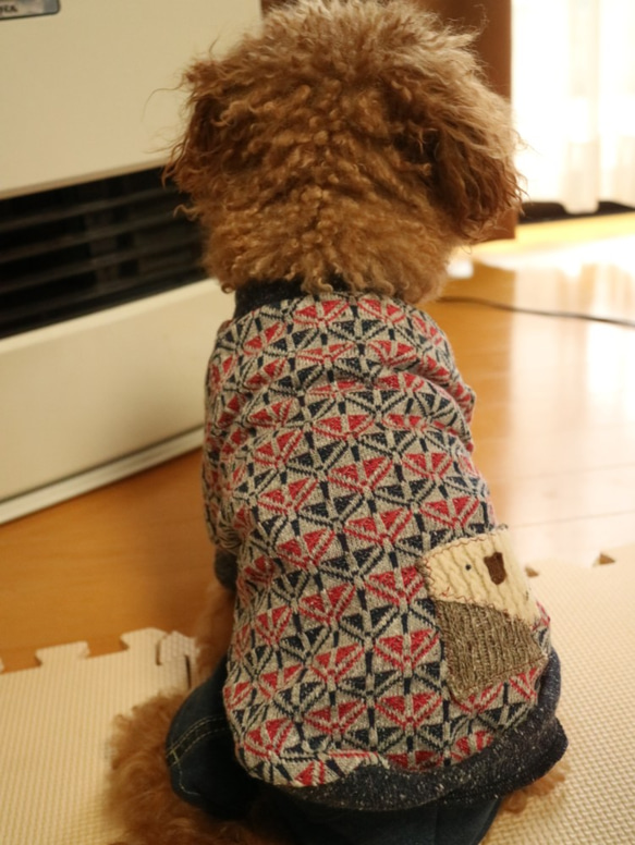 犬服　L ニット　あったか　犬　パッチワーク　服　柴犬 　秋冬モデル 4枚目の画像