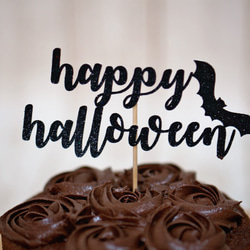 ハロウィン "Happy Halloween コウモリ付き" ケーキトッパー 2枚目の画像