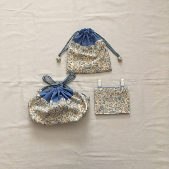 お客様専用ページ【セット】リバティ生地＊入園❁入学グッズ（フェリシテ・ブルー・刺繍アップリケ） 3枚目の画像