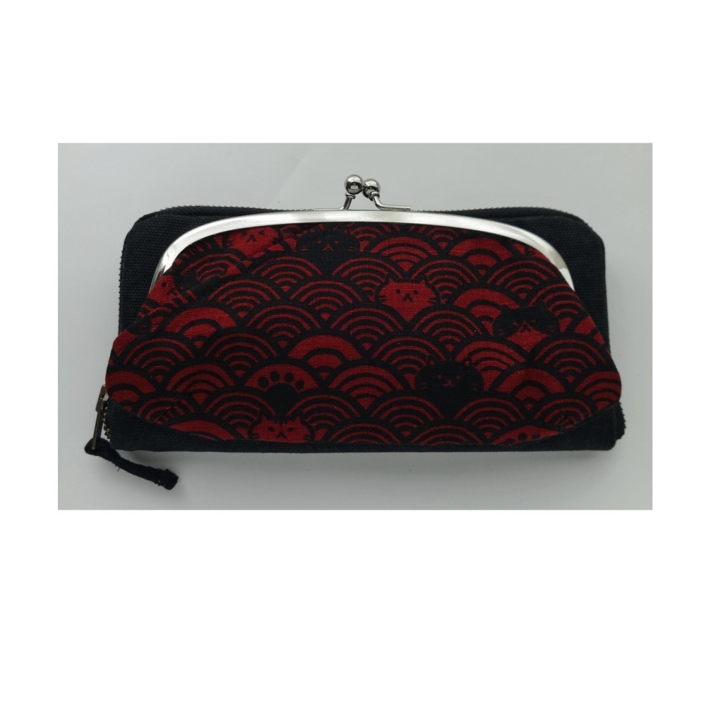 がま口付き長財布　青海波にゃん