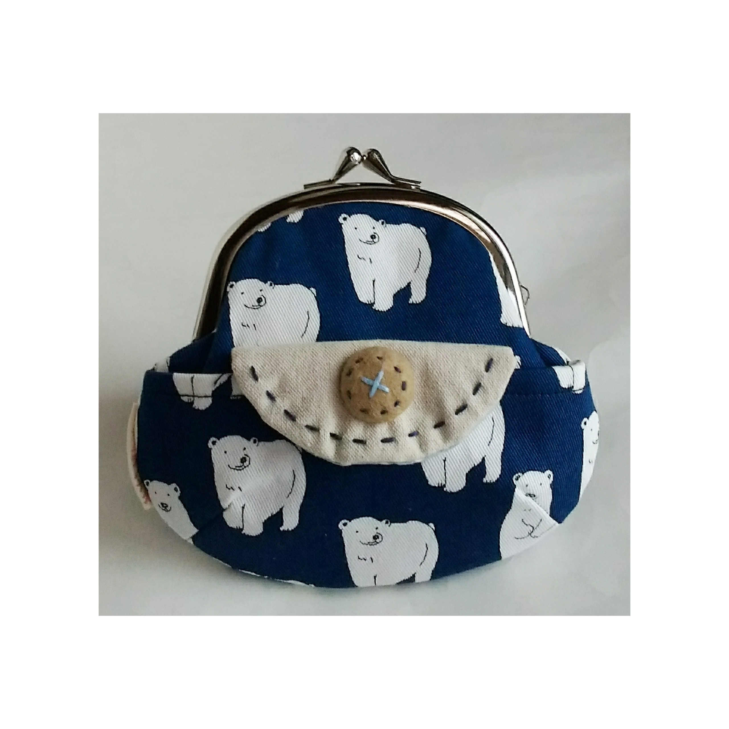 親子がま口　白くま（青）