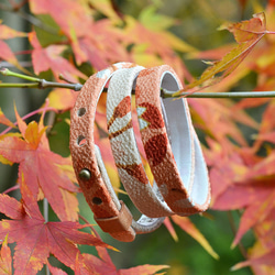 和風ブレスレット  桜サーモン  レザー 3連 Triple bracelet 2枚目の画像