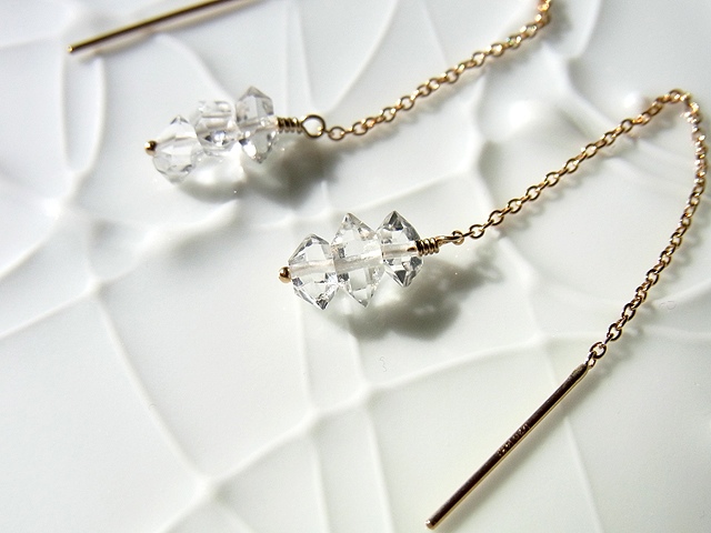 氷の欠片♢♢♢ハーキマーダイヤモンド アメリカンチェーンピアス k14gf