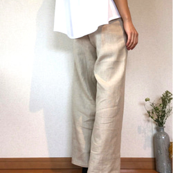 ♪さらっと軽いlinen pants♪ウエストゴムのリボンが可愛い麻のパンツ　ウエストのリボンベルトをベージュに変更可能 3枚目の画像