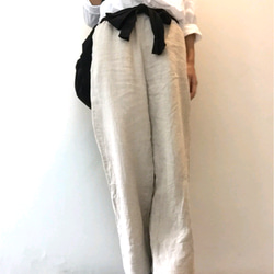 ♪さらっと軽いlinen pants♪ウエストゴムのリボンが可愛い麻のパンツ　ウエストのリボンベルトをベージュに変更可能 5枚目の画像