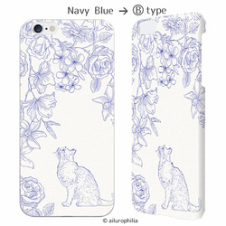 【猫とNavy Blueと花に囲まれて】スマートフォンケース側面あり 4枚目の画像