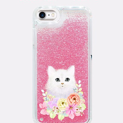 【猫と花飾り】iPhone用グリッターケース 1枚目の画像