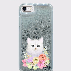 【猫と花飾り】iPhone用グリッターケース 3枚目の画像