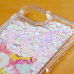 【猫・ピンクリボン☆花柄】iPhone用グリッターケース 6枚目の画像